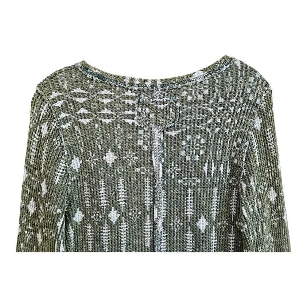 FREE PEOPLE We The Free Size L Pretty Little Thermal Top Green Boho Cotton 38